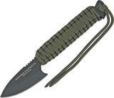 TOPS Hoffman Harpoon XL One Piece Black Blade OD Green Paracord Handle Fixed Knife HOFHARXL