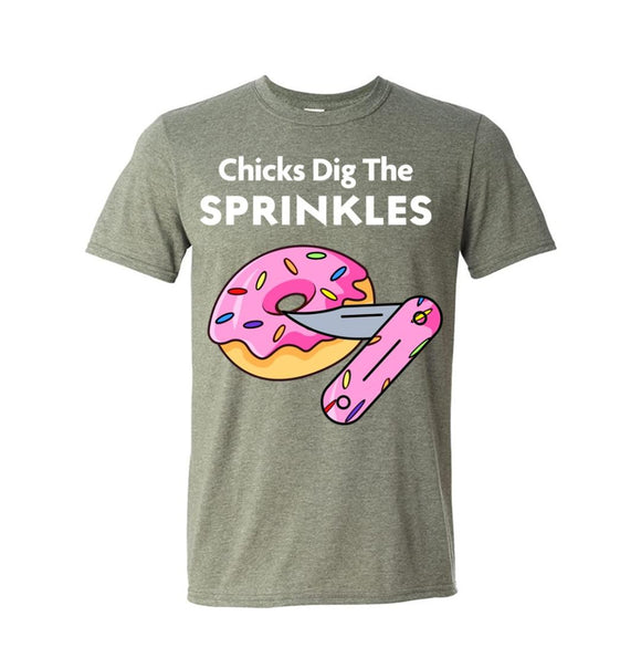 Chicks Dig the Sprinkles Donut Knife Heather Green Short Sleeve T-Shirt 2X