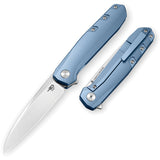 Bestech Knives 9 Framelock Blue Titanium Folding Bohler M390 Pocket Knife 2408C