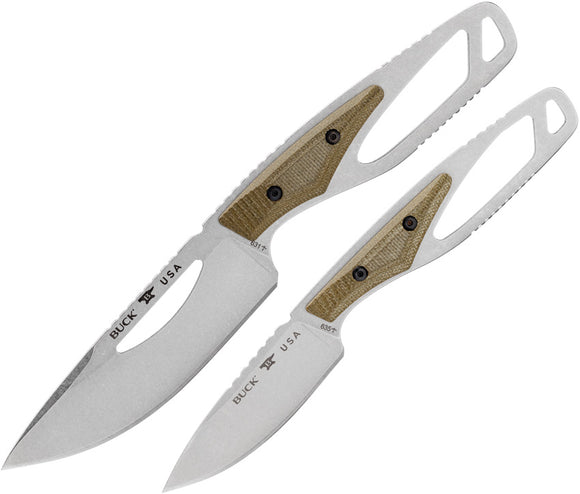 Buck Paklite Field Kit Pro OD Green GFN 420HC Stainless Fixed Blade Knife Set 631GRSVP