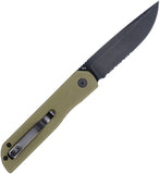 Cobratec Knives Prowler Button Lock OD Green G10 Folding Serrated D2 Steel Knife PLRODBDS