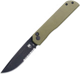 Cobratec Knives Prowler Button Lock OD Green G10 Folding Serrated D2 Steel Knife PLRODBDS