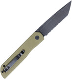 Cobratec Knives Prowler Button Lock OD Green G10 Folding Serrated D2 Steel Tanto Knife PLRODBTS