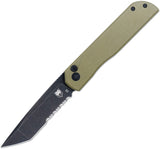Cobratec Knives Prowler Button Lock OD Green G10 Folding Serrated D2 Steel Tanto Knife PLRODBTS