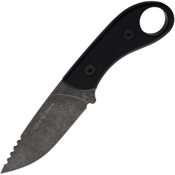 Cobratec Knives Skinner Black Smooth G10 D2 Tool Steel Fixed Blade Knife w/ Sheath SD2DNS
