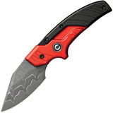 Civivi Typhoeus Folding Push Dagger Knife Black & Red Aluminum Damascus Blade w/ Sheath 21036DS1