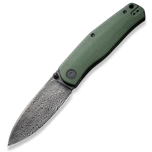 Civivi Sokoke Linerlock Green Micarta Folding Damascus Pocket Knife 22007DS2