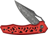 Civivi Anaaki Button Lock Red Alumiunm Folding Damascus Pocket Knife 24039DS1