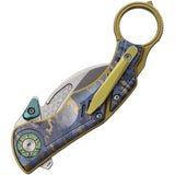 Critical Strike Predator Karambit Blue Camo & Gold Titanium Folding M390 Knife PREDATORTCP