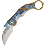 Critical Strike Predator Karambit Blue Camo & Gold Titanium Folding M390 Knife PREDATORTCP