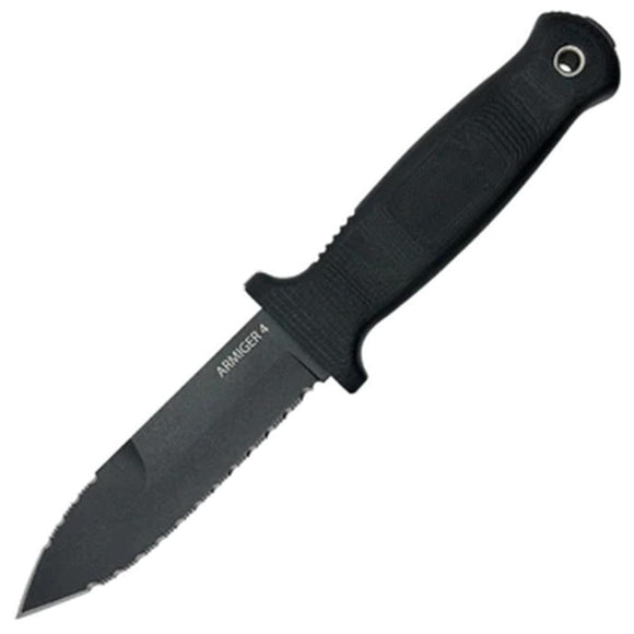 Demko Armiger 4 Black 80CrV2 Serrated Spear Pt Fixed Blade Knife w/ Sheath 09650