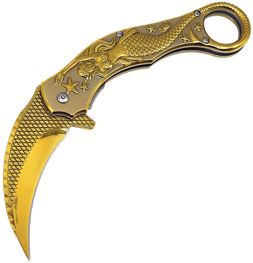 モルトdream カツキング　ギャイア　金 ElitEdge Mermaid Karambit Linerlock Gold Folding Knife | Get Yours