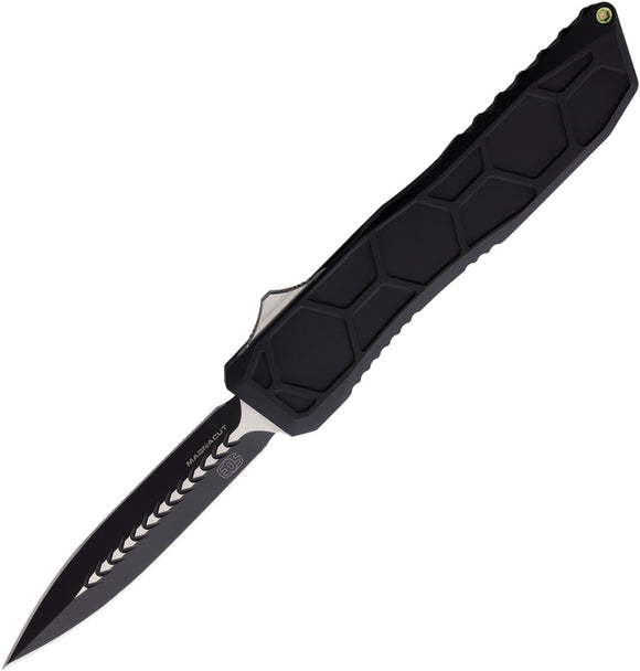 EOS Automatic Harpoon OTF Knife Black Aluminum Two-Tone MagnaCut Dagger Blade 115