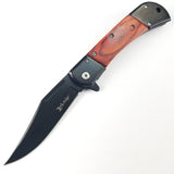 Elk Ridge Spring Assisted Folding Pocket Knife Black W/ Wood Handle - A009BW
