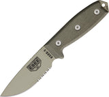 ESEE Model 3 Part Serrated Tuff Fixed Blade OD Green Canvas Micarta Knife 3SKODT