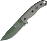 ESEE Model 5 OD Green Canvas Handle Black Part Serrated Fixed Blade Knife 5SKOOD