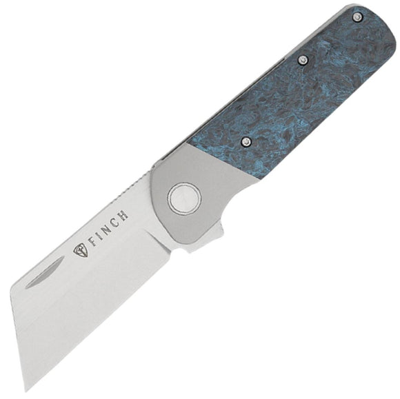 Finch Runtly XL Abyss Blue Swirl Carbon Fiber Folding M390 Pocket Knife  OPEN BOX