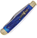 German Bull Trapper Blue Pick Jigged Bone Folding Stainless Pocket Knife 010BLPB