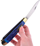 German Bull Trapper Blue Pick Jigged Bone Folding Stainless Pocket Knife 010BLPB