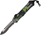 Heretic Knives Automatic Hydra Knife OTF Camo Aluminum MagnaCut Serrated Recurve Blade 00810BHCAMO