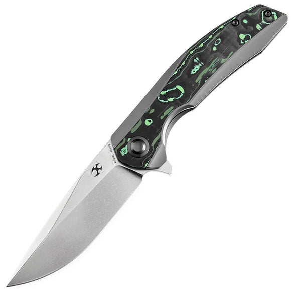Kansept Knives Accipiter Framelock Titanium & Green Carbon Fiber Folding S35VN Knife 1007E1