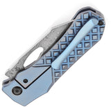 Kansept Knives Loki Framelock Blue Frag Titanium Folding Damascus Knife 1058B7