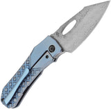 Kansept Knives Loki Framelock Blue Frag Titanium Folding Damascus Knife 1058B7