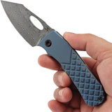 Kansept Knives Loki Framelock Blue Frag Titanium Folding Damascus Knife 1058B7