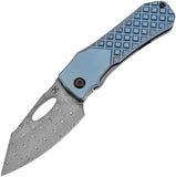 Kansept Knives Loki Framelock Blue Frag Titanium Folding Damascus Knife 1058B7