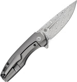 Kansept Knives Cassowary Framelock Gray Titanium Folding Damascus Knife 2065A4