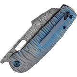 Kansept Knives Orlok Linerlock Blue Micro Rock Titanium Folding Damascus Pocket Knife 2111A5