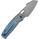 Kansept Knives Orlok Linerlock Blue Micro Rock Titanium Folding Damascus Pocket Knife 2111A5