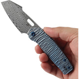 Kansept Knives Orlok Linerlock Blue Micro Rock Titanium Folding Damascus Pocket Knife 2111A5