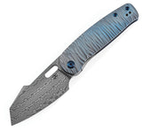 Kansept Knives Orlok Linerlock Blue Micro Rock Titanium Folding Damascus Pocket Knife 2111A5