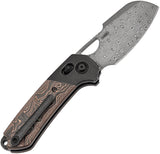 Kansept Knives Nahual Crossbar Lock Titanium & Copper Foil Carbon Fiber Folding Damascus Knife 2125V3