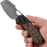 Kansept Knives Nahual Crossbar Lock Titanium & Copper Foil Carbon Fiber Folding Damascus Knife 2125V3