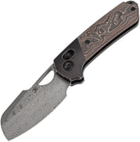Kansept Knives Nahual Crossbar Lock Titanium & Copper Foil Carbon Fiber Folding Damascus Knife 2125V3