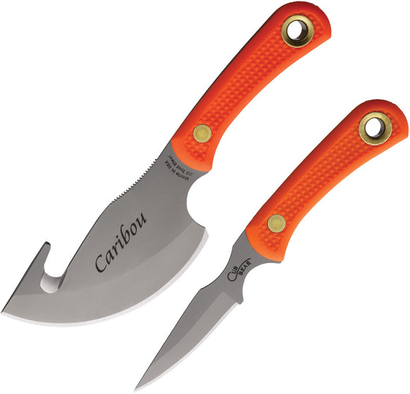 Knives Of Alaska Caribou Combo Orange SureGrip D2 Steel Fixed Blade Knife 2pc Set 00016FG