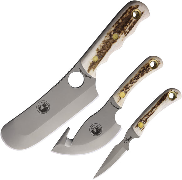 Knives Of Alaska Triple Combo Stag D2 Steel Fixed Blade Knife 3pc Set w/ Sheath 00031FG
