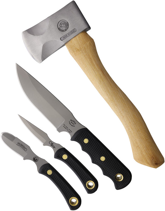 Knives Of Alaska Hunter Pro Pack Black SureGrip D2 Steel Fixed Blade Knife & Hatchet 4pc Set 00250FG