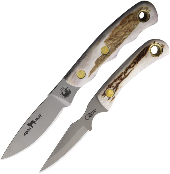 Knives Of Alaska Alpha Wolf & Cub Combo Black SureGrip D2 Steel Fixed Blade Knife 2pc Set 00359FG