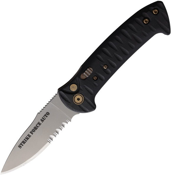 Knives Of Alaska Automatic Strike Force Knife Button Lock Black G10 D2 Steel Serrated Blade 00916FG