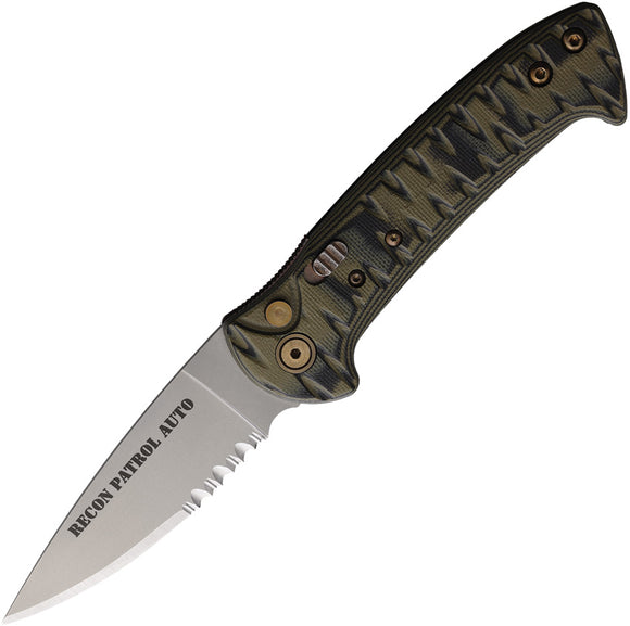 Knives Of Alaska Automatic Recon Patrol Knife Button Lock OD Green & Black G10 D2 Steel Serrated Blade 00930FG
