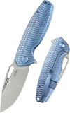 Kubey Tityus Framelock Blue Pattern Titanium Folding 14C28N Pocket Knife 360F