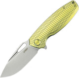 Kubey Tityus Framelock Gold Pattern Titanium Folding 14C28N Pocket Knife 360G