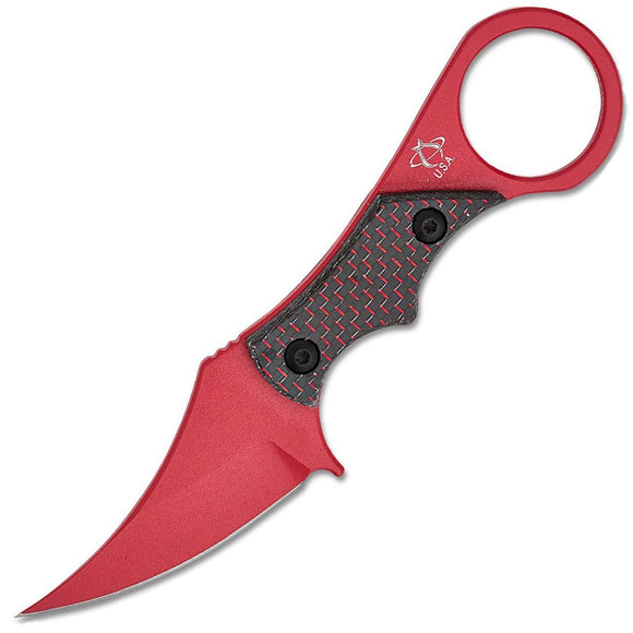 Mantis Sabot IV Red Twill Carbon Fiber M390 Fixed Blade Knife w/ Sheath 8356