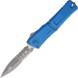 Microtech Automatic Combat Troodon Gen III OTF Knife Blue Aluminum Apocalyptic Serrated Dagger Blade 114211APBL