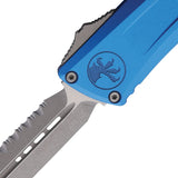 Microtech Automatic Combat Troodon Gen III OTF Knife Blue Aluminum Apocalyptic Top Serrated Blade 114212APBL