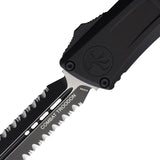 Microtech Automatic Combat Troodon Gen III OTF Knife Black Aluminum Two-Tone Serrated Blade 1142D3T