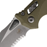 Microtech Amphibian Ram-Lok OD Green Fluted G10 Folding Apocalyptic M390MK Serrated Pocket Knife 16156